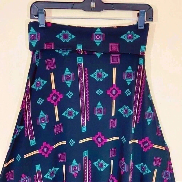 LuLaRoe Multicolor Aztec Native Tribal Print Banded Maxi Skirt Size XS - Picture 9 of 13